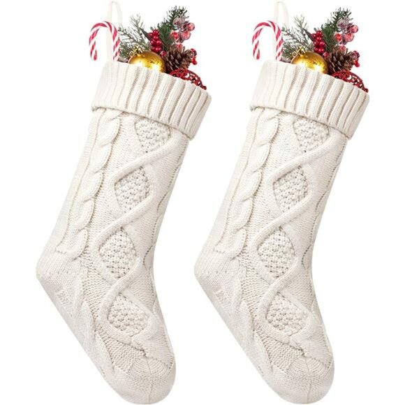 Christmas Stockings, 2 Pack 18 Inches Cable Knitted Large Size Stocking Gifts - Picture 1 of 7